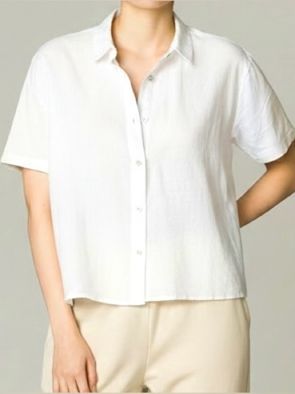 Sigrid Olsen 100% Linen Boxy Top Button up Blouse White Womens S NWOT Beach